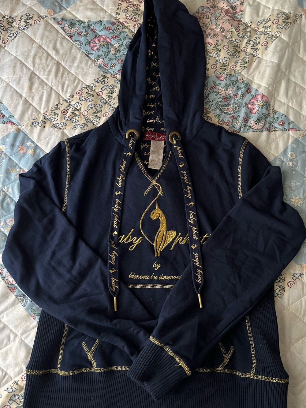 Baby Phat Navy Crewneck Hoodie with Gold Embroidery